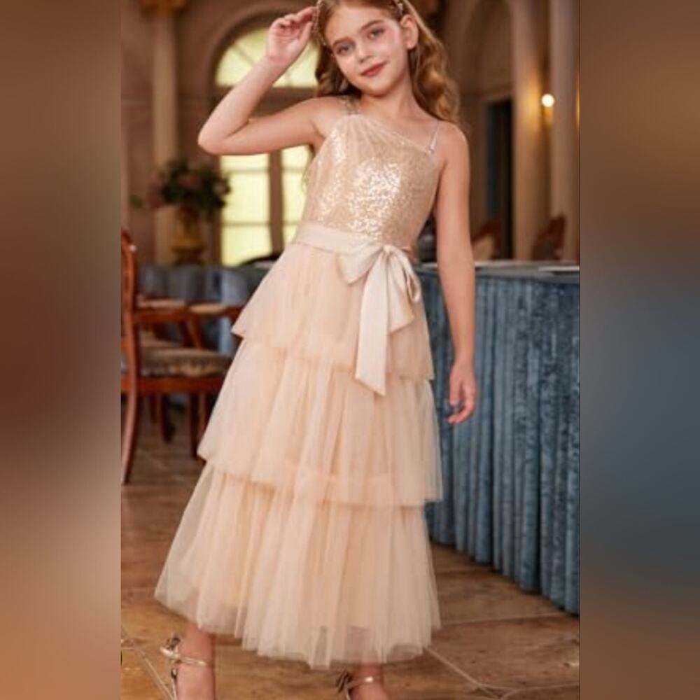 NWT Grace Karin Gold Sequin/ Tulle Formal Kids Dress Sz. 10